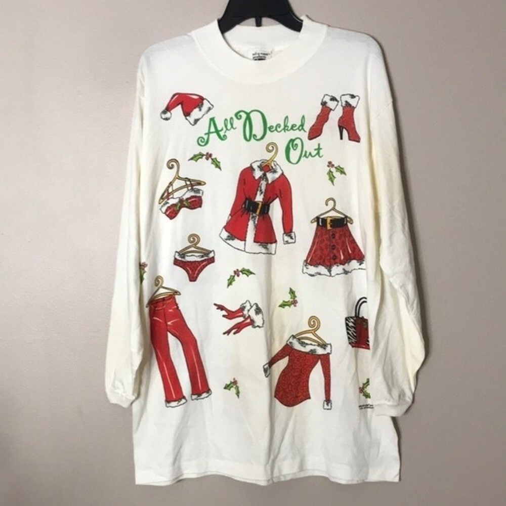 Vintage‎ ladies Christmas fashion long sleeve shirt size large 100% cotton